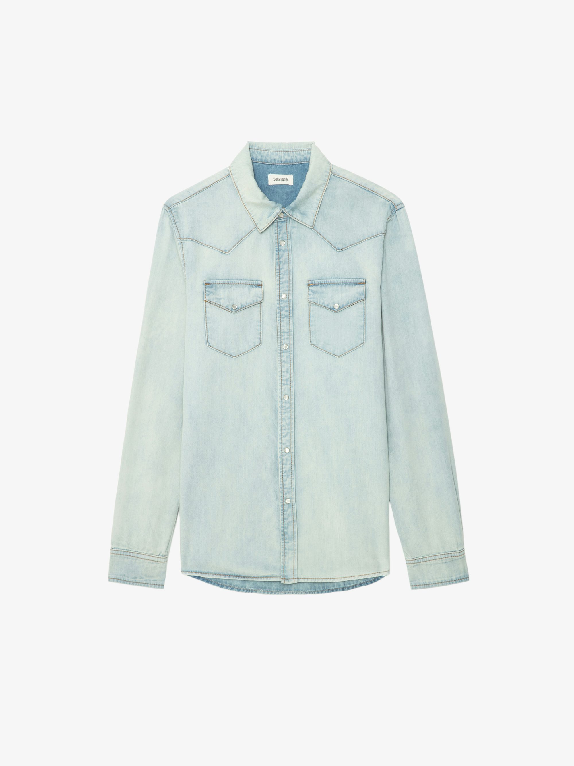 Hemd Saby Denim - Tailliertes Western-Style Jeanshemd mit Flügelstickerei, langen Ärmeln und Knopfverschluss.